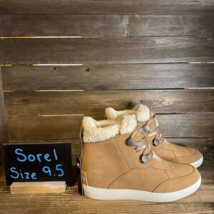 New Womens Sorel Out N About Cozy Wedge Brown Suede Ankle Boots Booties Size 9.5